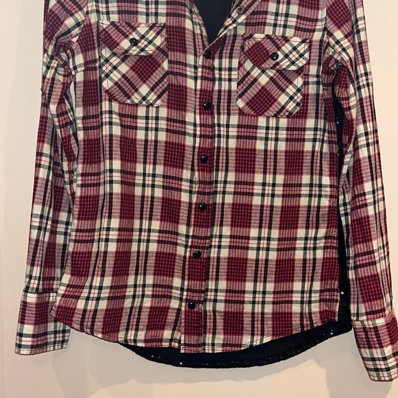 BlankNYC ladies western wear snap down plaid front /sequined back top size sm - Picture 3 of 16